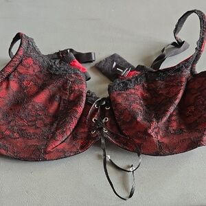 Frederick's of Hollywood Lace-Up Bra - Black and Red